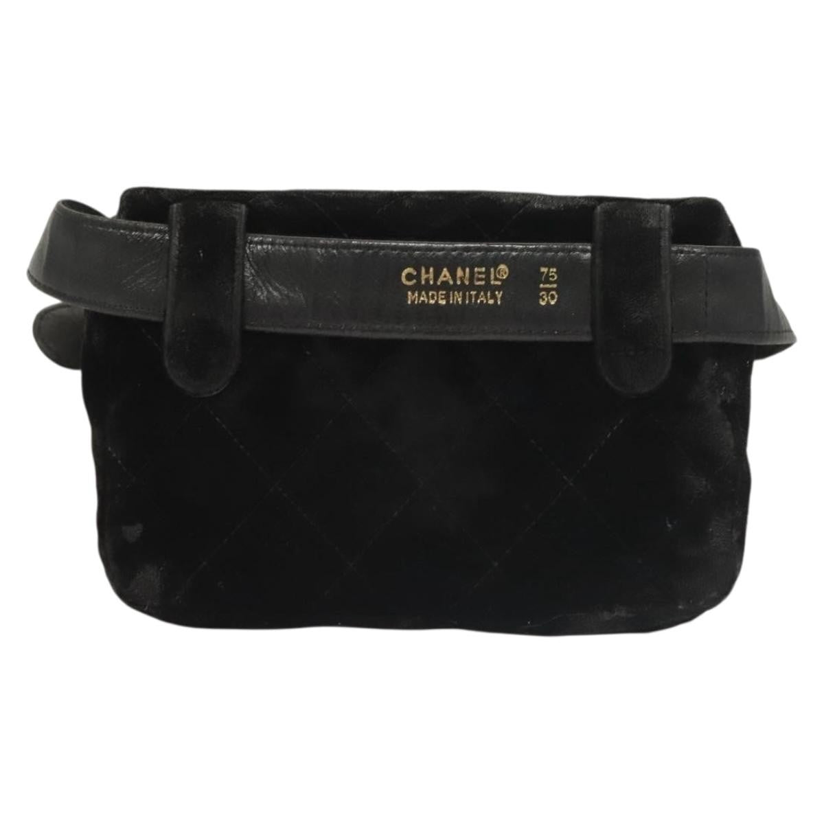 Chanel Vintage CC Flap Waist Bag Quilted Leather, BLACK, VELVET, Handbag