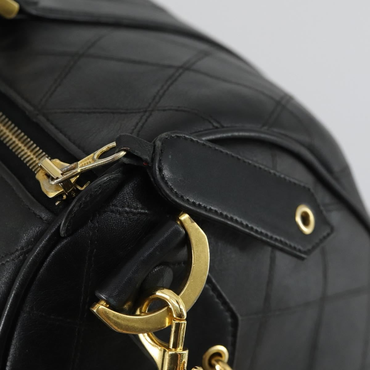 Chanel Vintage Diamond Stitch Boston Bag Quilted Lambskin, BLACK, LEATHER, Travel bag