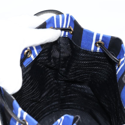 Prada Drawstring Bucket Bag Canvas and Wicker, BLUE, CANVAS, Handbag