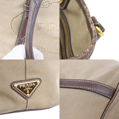 Prada Logo Convertible Tote Canvas with Leather, BROWN, CANVAS, Tote bag