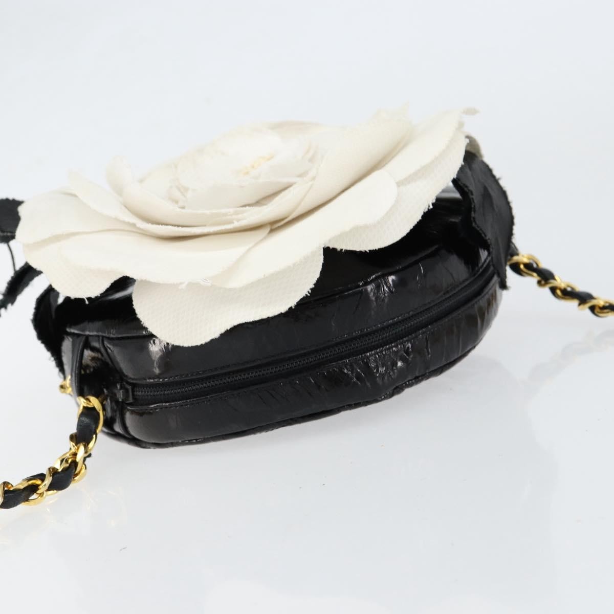 Chanel Vintage Camellia Round Evening Bag Lambskin and Satin, BLACK, PATENT_LEATHER, Clutche & pouche