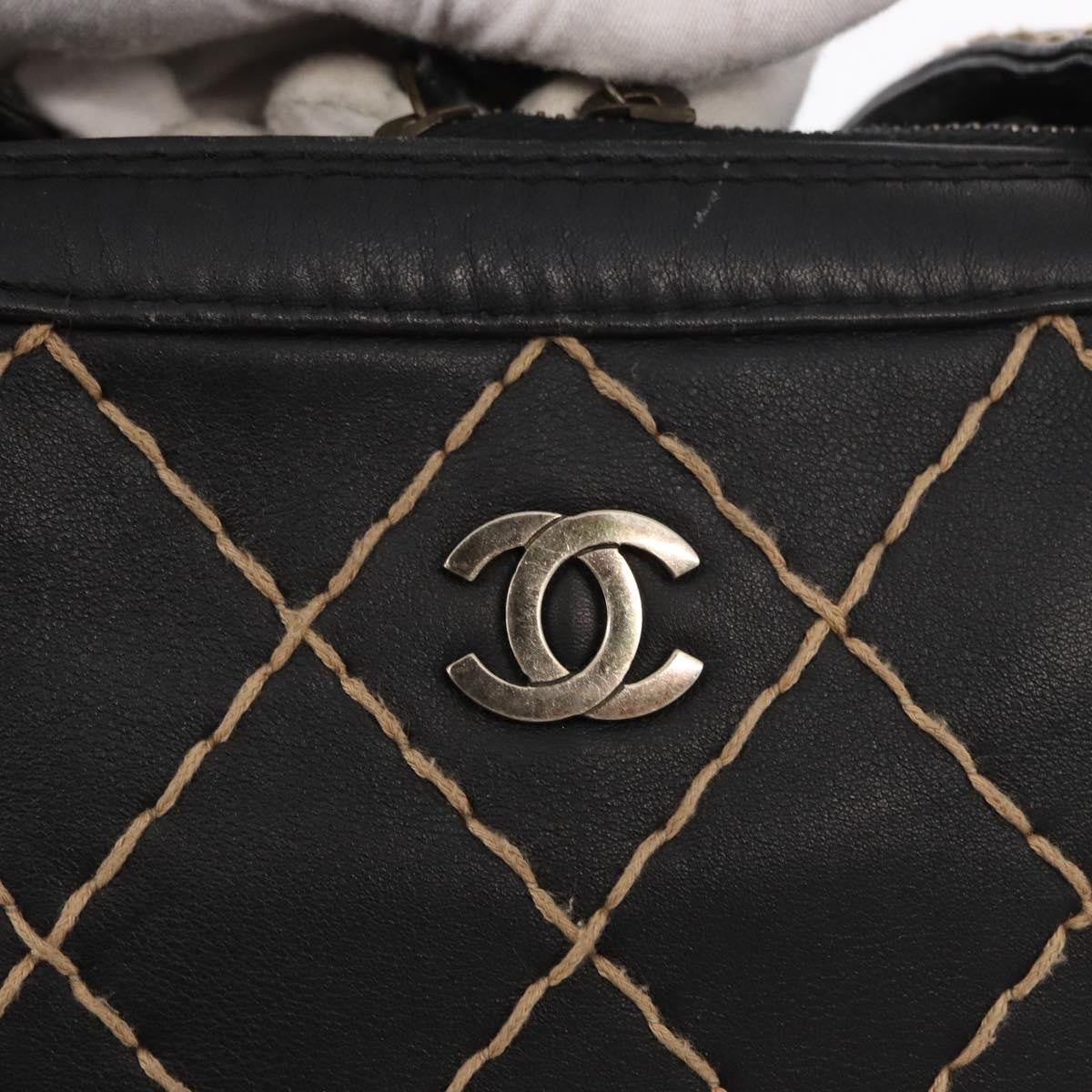 Chanel Surpique Zip Around Satchel Quilted Leather, BLACK, LEATHER, Handbag
