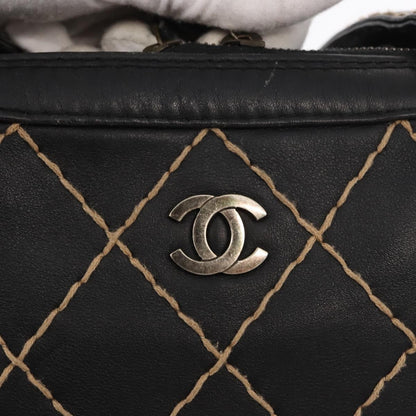 Chanel Surpique Zip Around Satchel Quilted Leather, BLACK, LEATHER, Handbag
