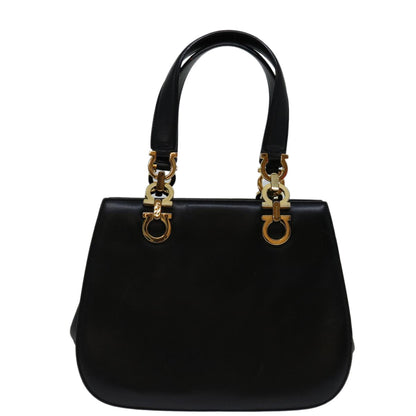 Salvatore Ferragamo Gancini handbag Leather, BLACK, LEATHER, Handbag