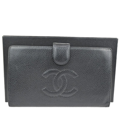 Chanel CC Bifold Wallet Quilted Caviar, BLACK, LEATHER, Wallets