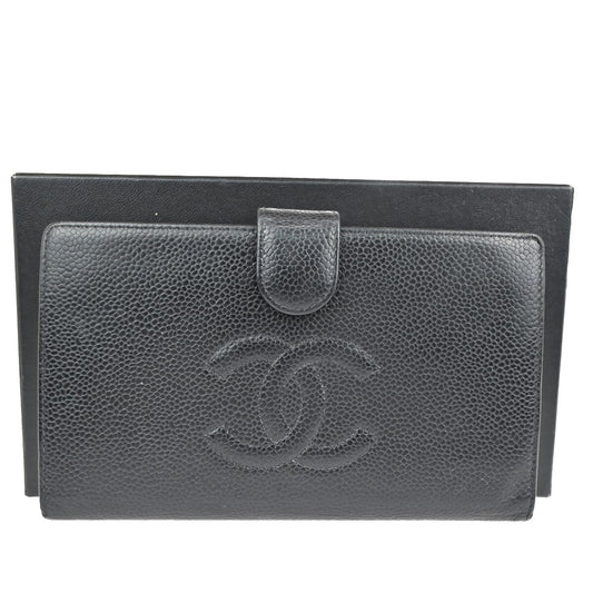 Chanel CC Bifold Wallet Quilted Caviar, BLACK, LEATHER, Wallets
