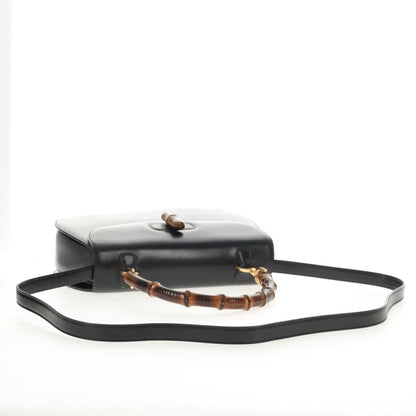 Gucci Vintage Convertible Bamboo Top Handle Bag Leather, BLACK, LEATHER, Handbag