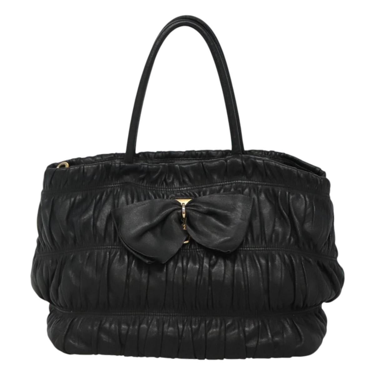 Prada Gaufre Ribbon handbag Leather, BLACK, LEATHER, Tote bag