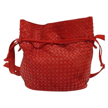 Bottega Veneta Drawstring Tassel Bucket Bag Intrecciato Nappa, RED, LEATHER, Shoulder bag