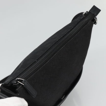 Gucci Zip Messenger Bag GG Canvas with Perforated Leather, BLACK, CANVAS, Shoulder bag