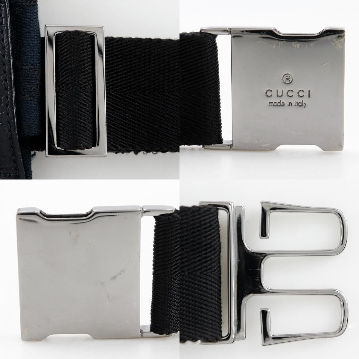 Gucci Vintage Double Belt Bag GG Canvas with Leather, BLACK, CANVAS, Shoulder bag