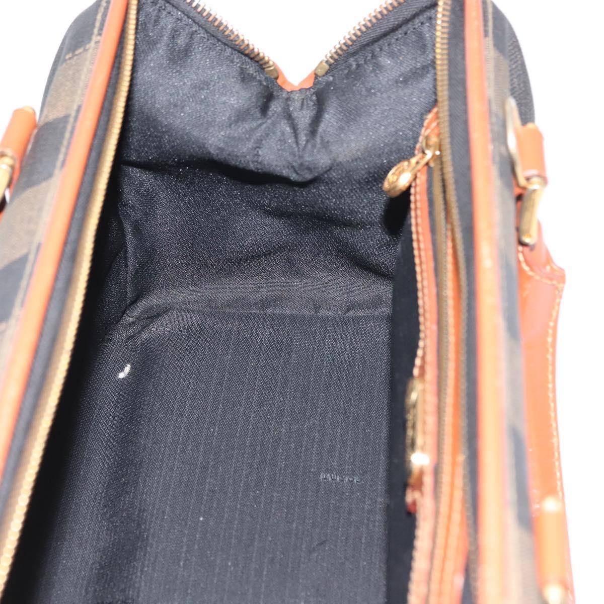 Fendi Vintage Pequin Convertible Boston Bag Coated Canvas, BROWN, CANVAS, Handbag