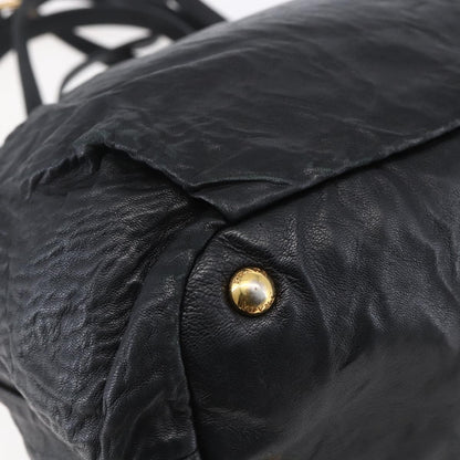 Prada Bow Tie Pleated Tote Leather, BLACK, LEATHER, Handbag