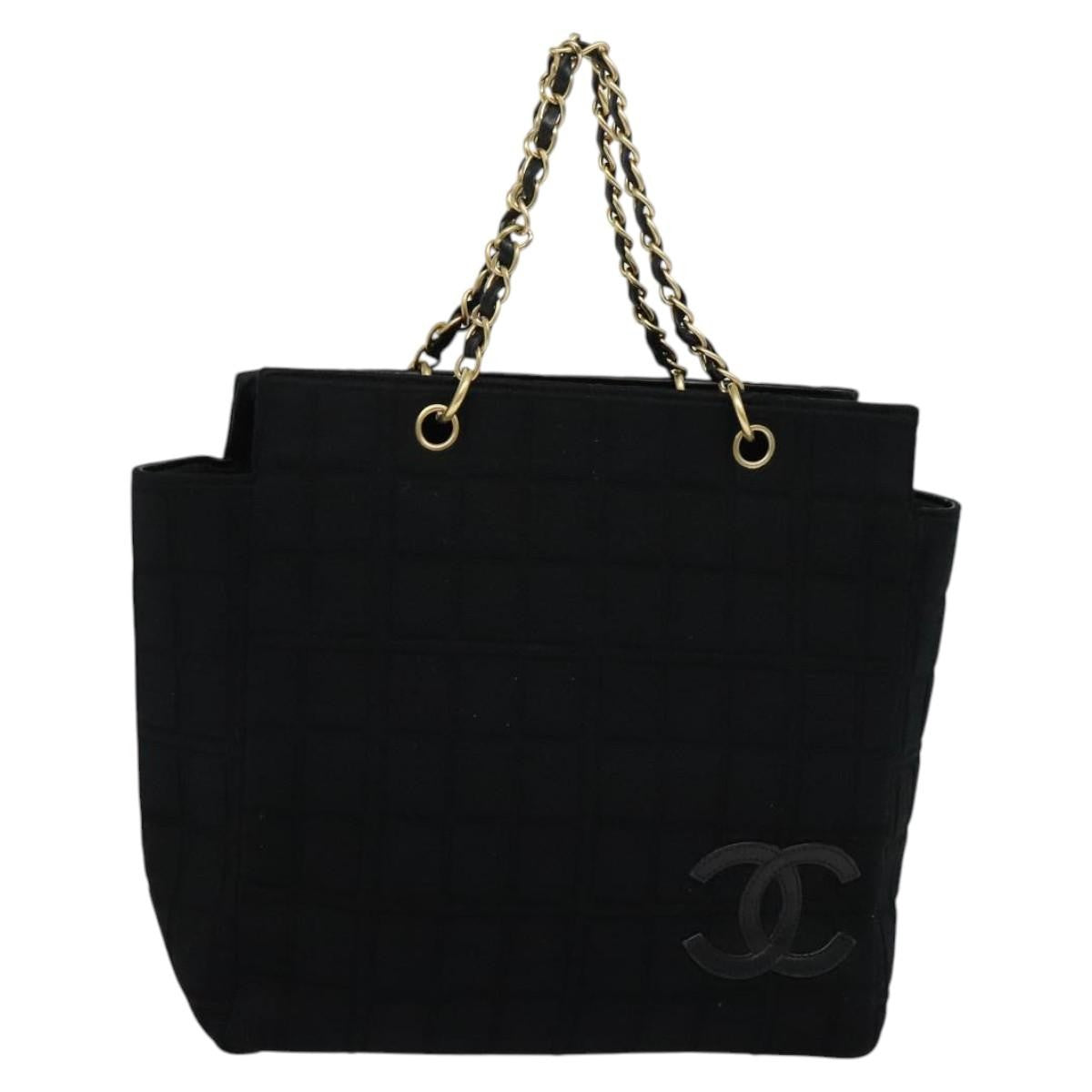 Chanel Chocolate Bar Chain Tote Quilted Jersey, BLACK, COTTON, Tote bag