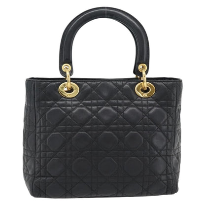 Christian Dior Lady Dior Bag Leather, Black, Leather, Handbag