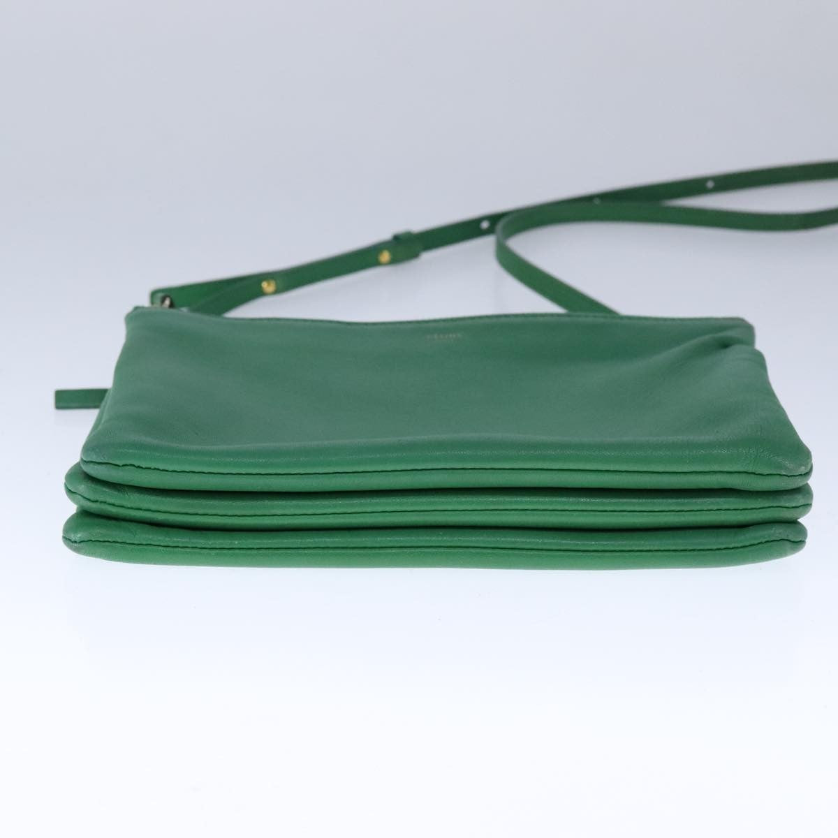 Celine Trio Crossbody Bag Leather, GREEN, LEATHER, Crossbody bag