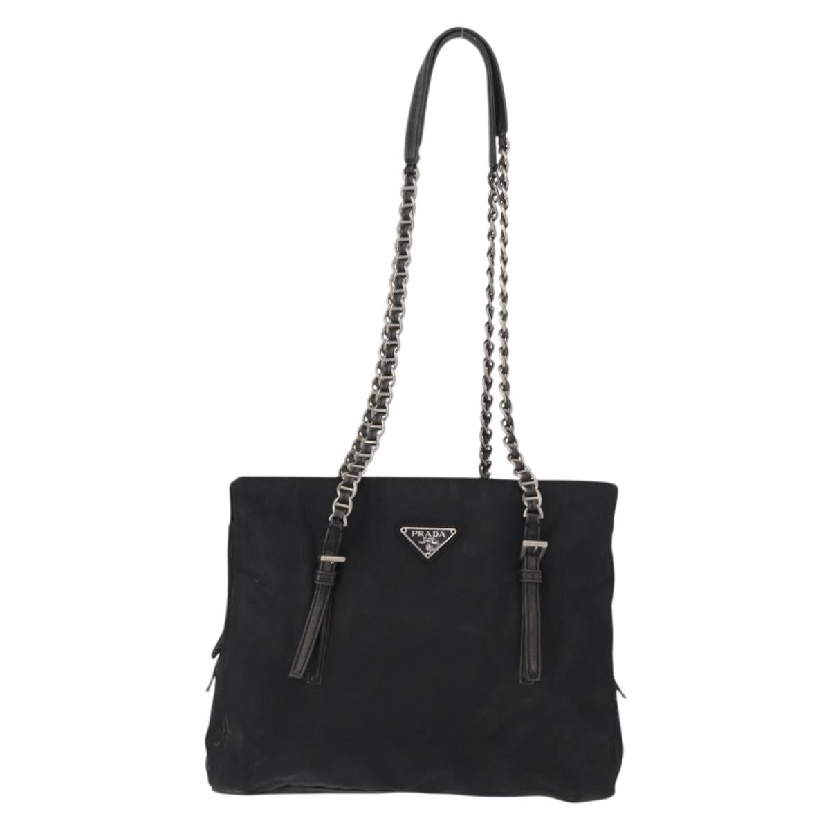Prada Vintage Chain Shoulder Bag Tessuto, BLACK, NYLON, Shoulder bag