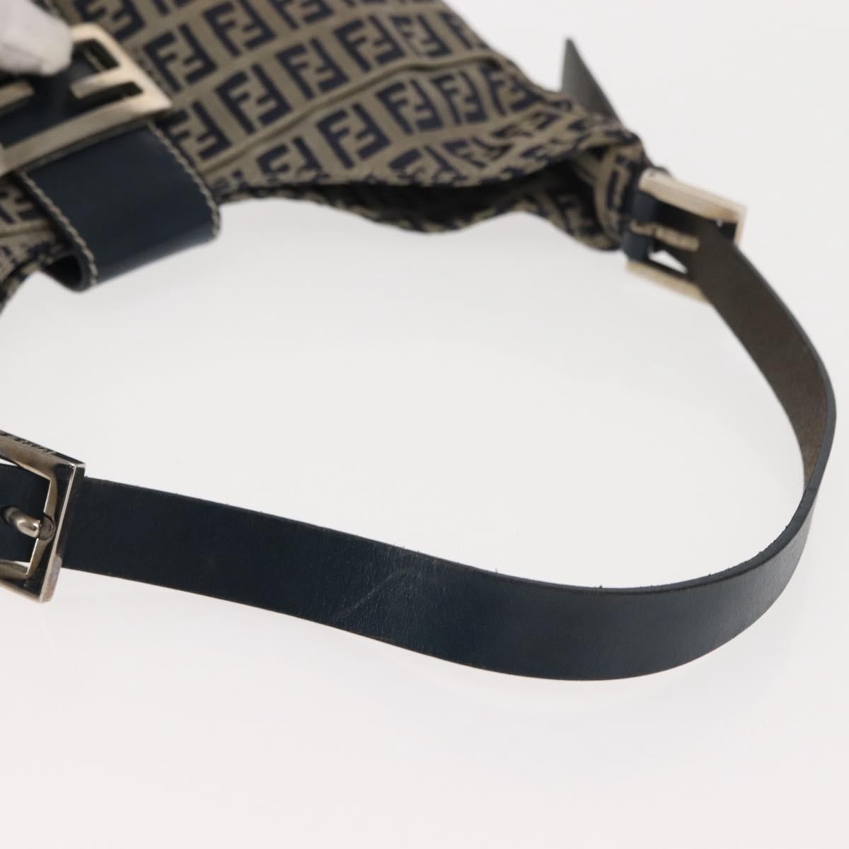 Fendi Belted Flap Shoulder Bag Zucchino Coated Canvas, NAVY, CANVAS, Shoulder bag