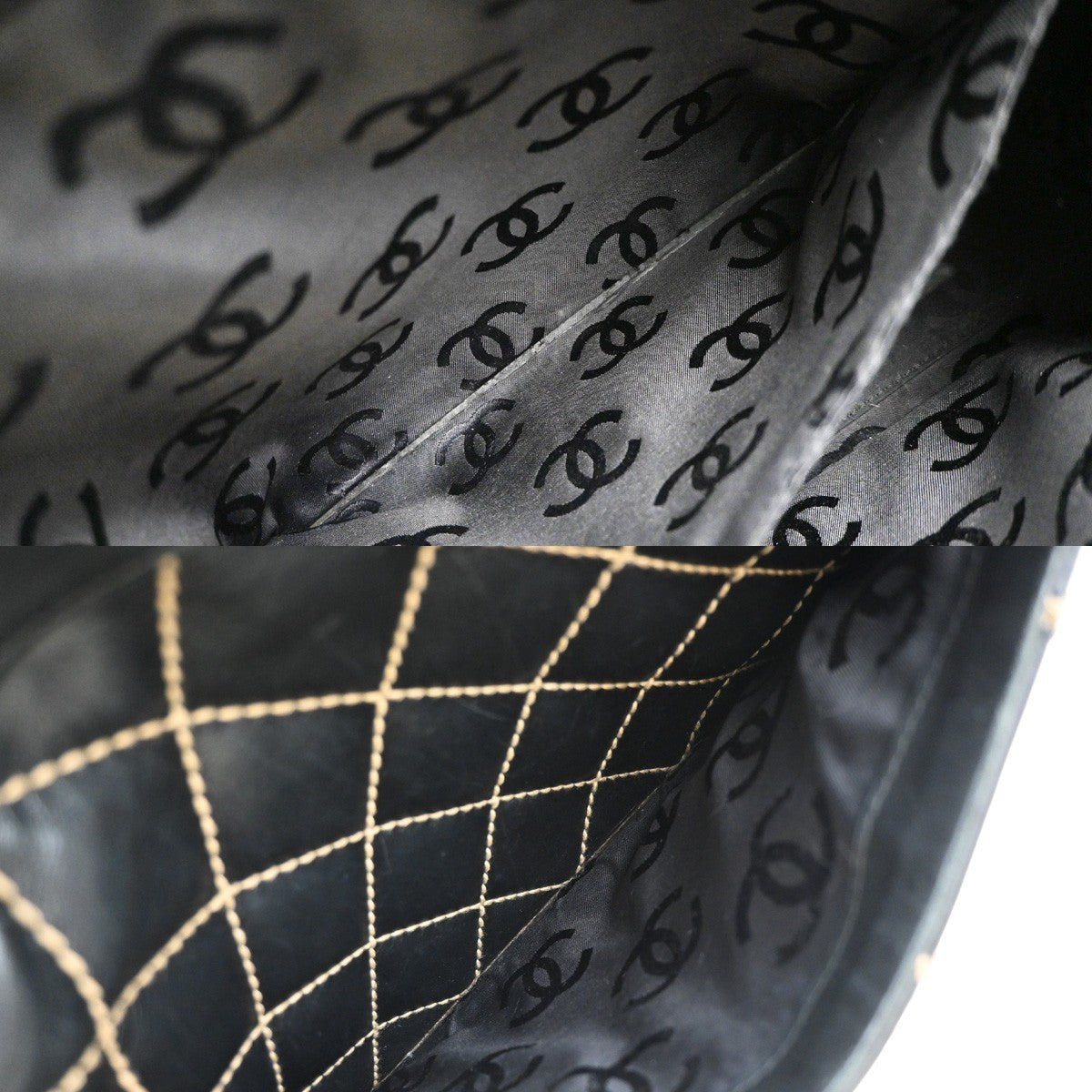 Chanel Surpique Boston Bag Quilted Leather, BLACK, LEATHER, Handbag