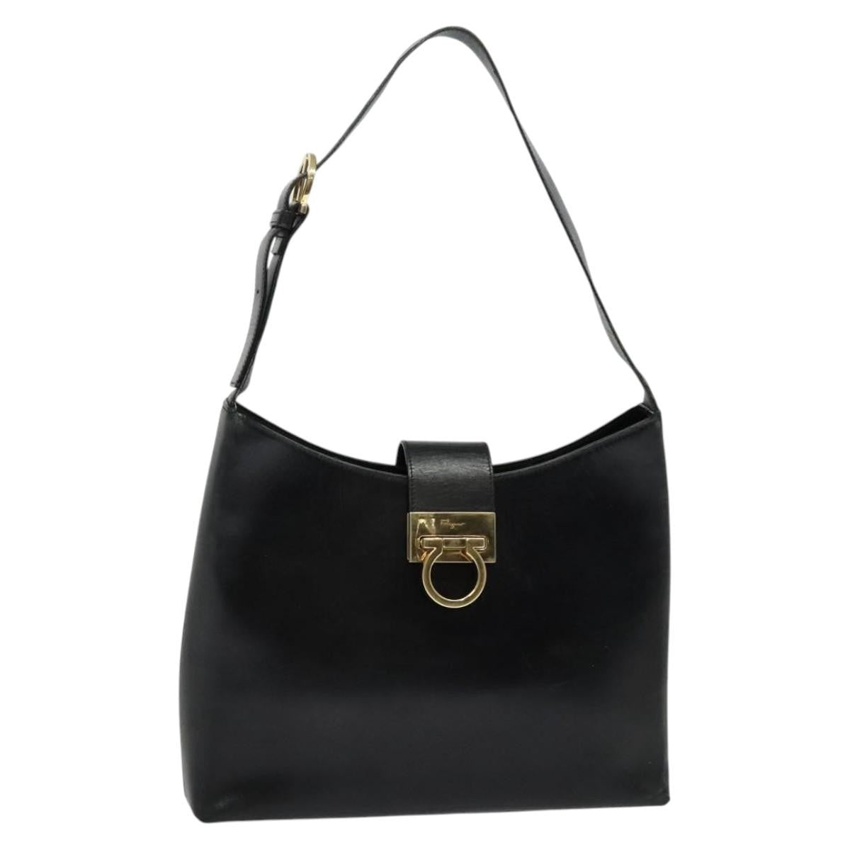 Salvatore Ferragamo Gancini Shoulder Bag Leather, BLACK, LEATHER, Shoulder bag
