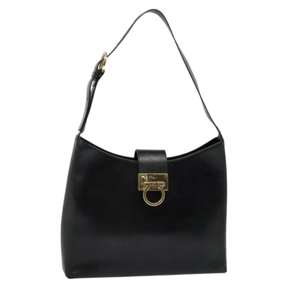 Salvatore Ferragamo Gancini Shoulder Bag Leather, BLACK, LEATHER, Shoulder bag
