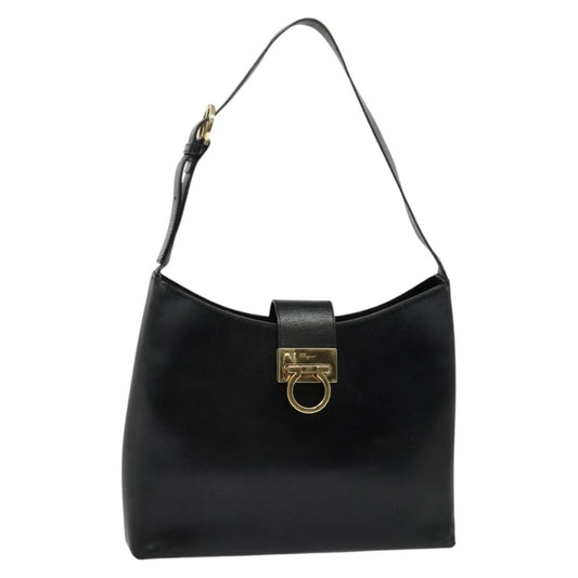 Salvatore Ferragamo Gancini Shoulder Bag Leather, BLACK, LEATHER, Shoulder bag