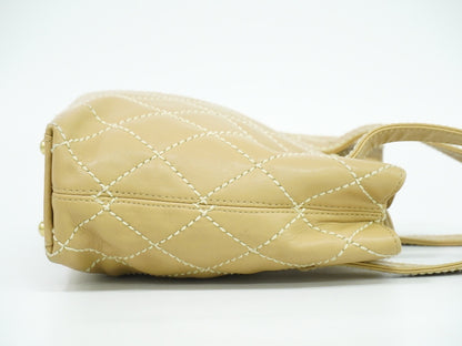 Chanel Surpique Tote Quilted Leather, BEIGE, LEATHER, Tote bag