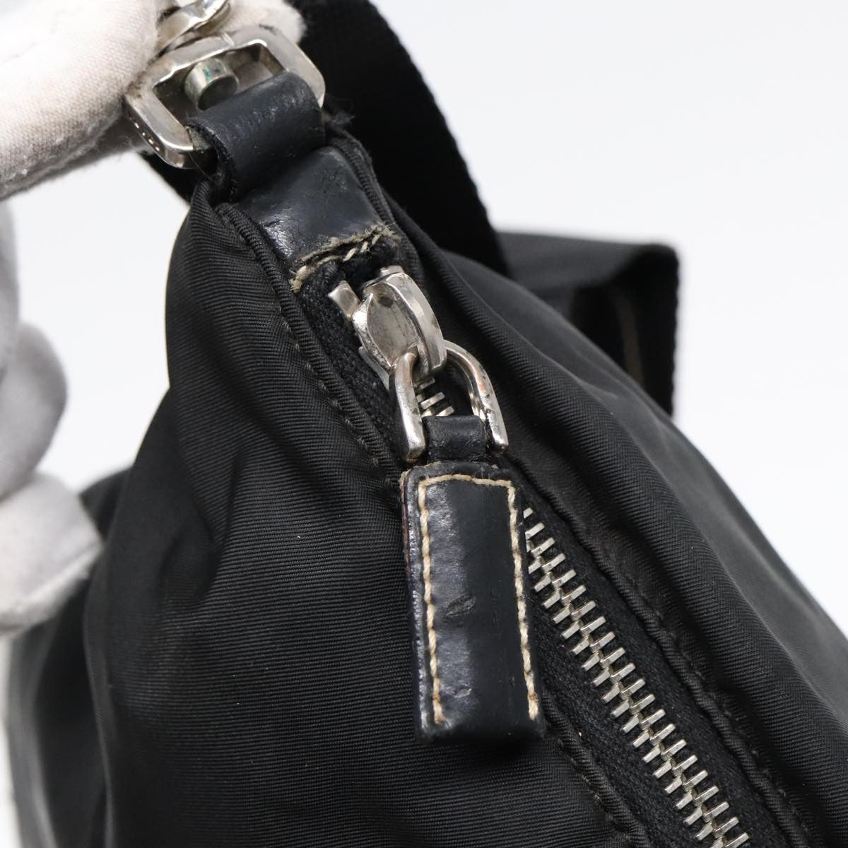 Prada Zip Messenger Bag Tessuto with Leather, BLACK, NYLON, Shoulder bag