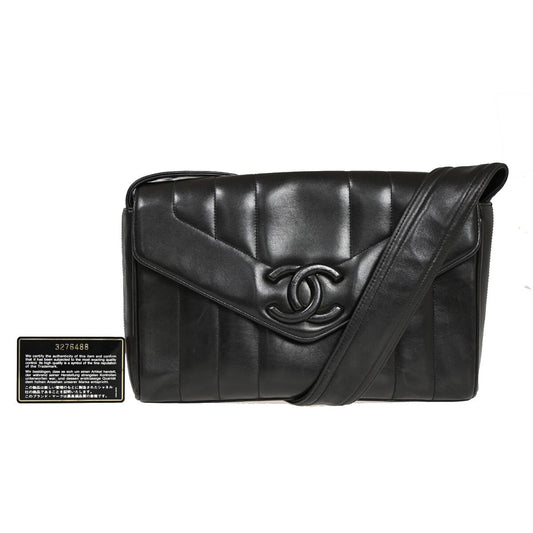 Chanel Mademoiselle Camera Bag Vertical Quilted Lambskin, BLACK, LEATHER, Shoulder bag