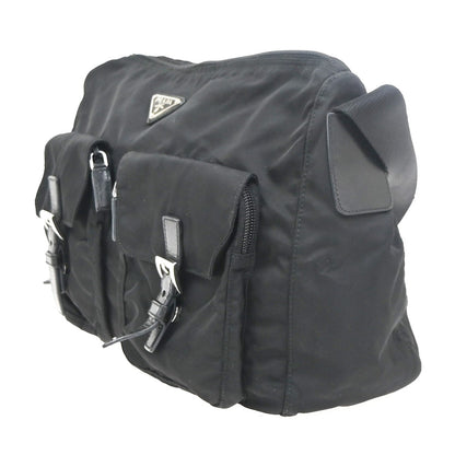 Prada Zip Buckle Messenger Bag Tessuto, BLACK, NYLON, Crossbody bag