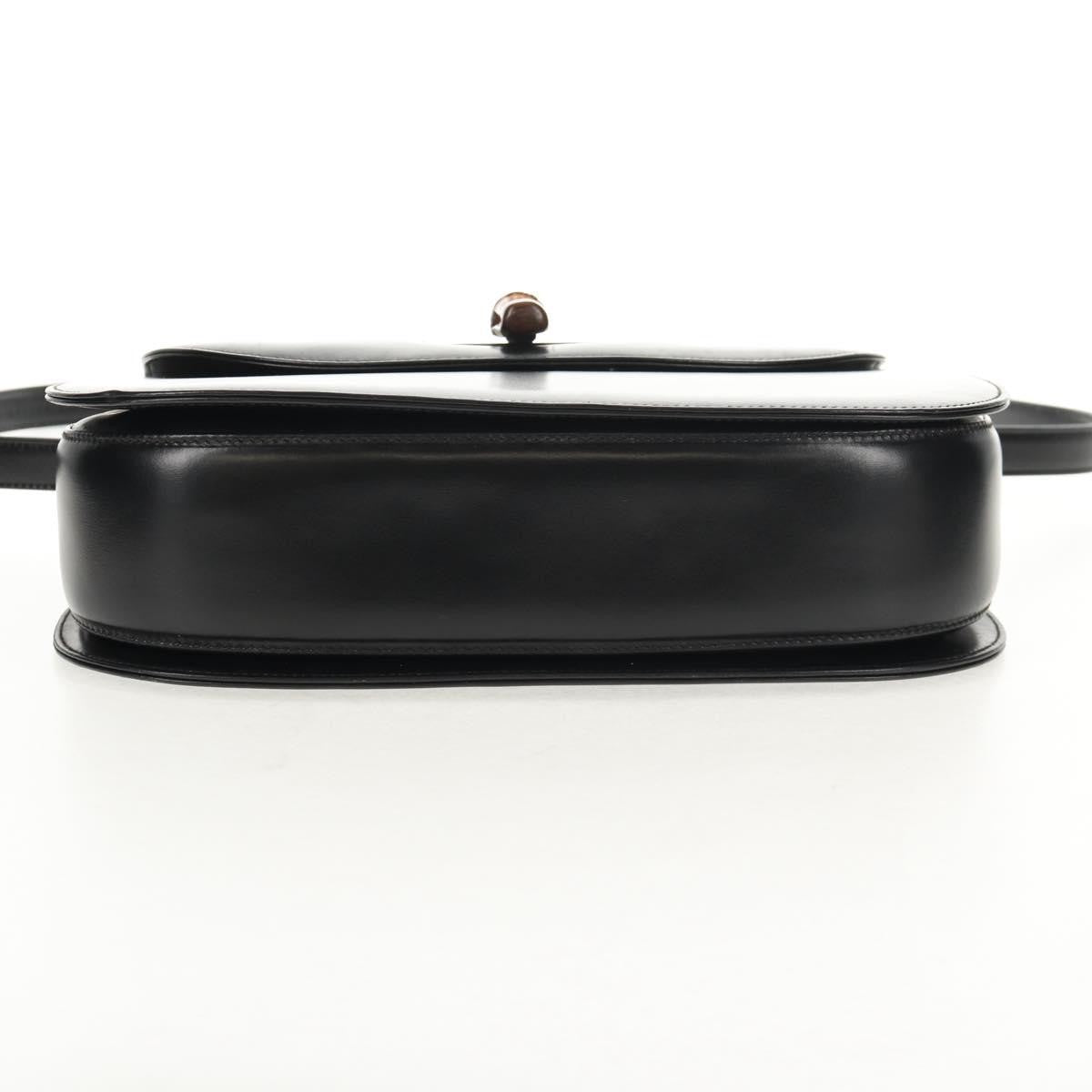Gucci Vintage Convertible Bamboo Top Handle Bag Leather, BLACK, LEATHER, Handbag
