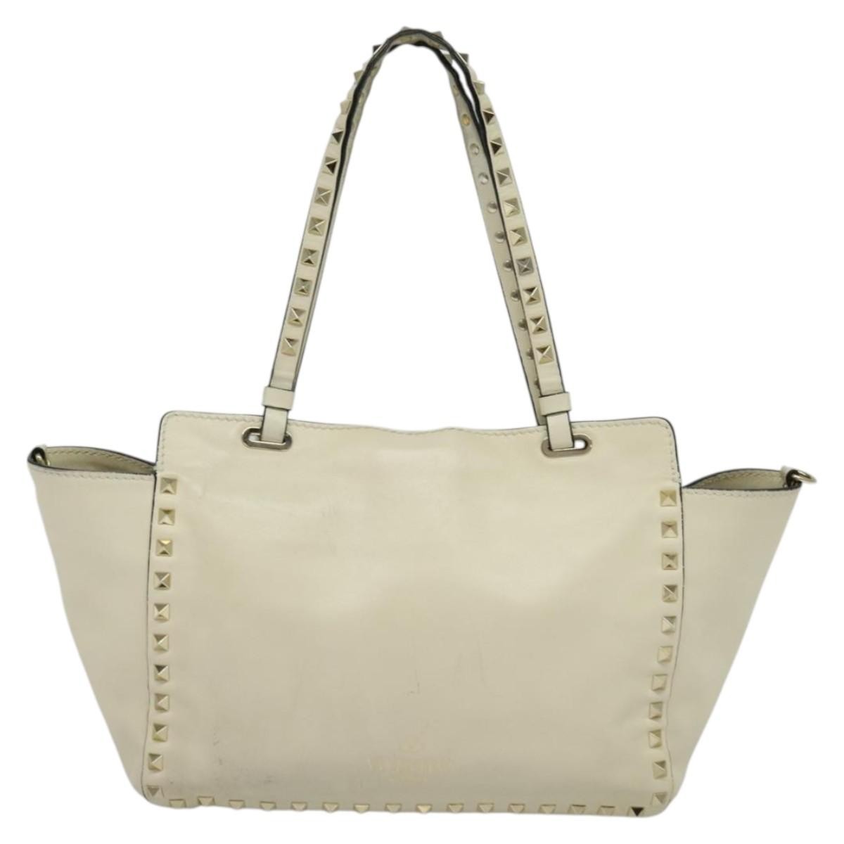 Valentino Garavani Rockstud Tote Soft Leather, WHITE, LEATHER, Tote bag