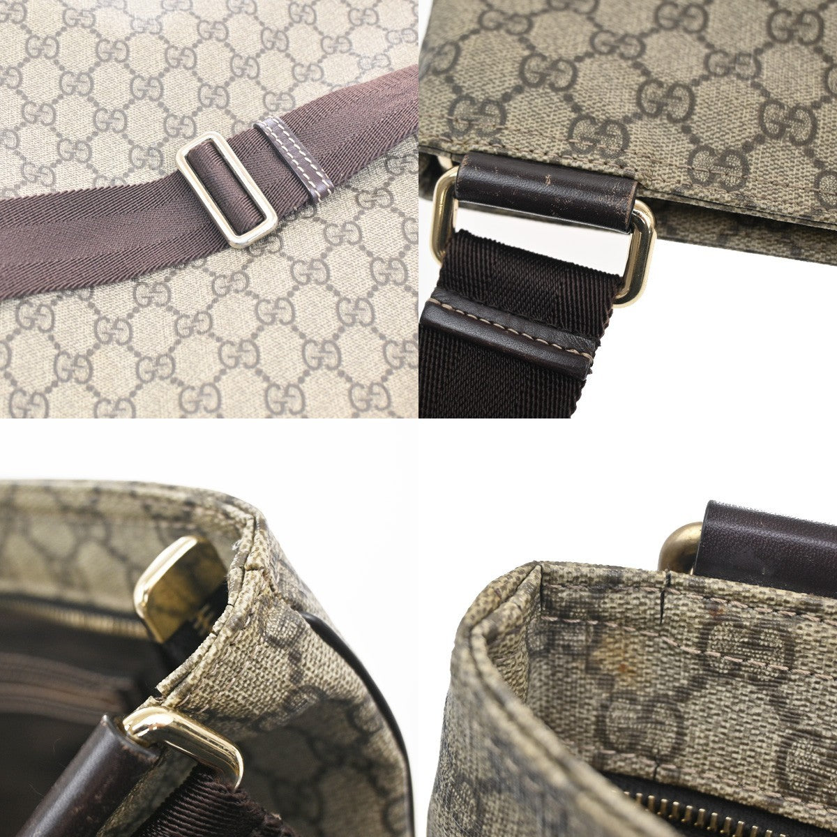 Gucci Zip Top Messenger Bag GG Coated Canvas, BROWN, CANVAS, Shoulder bag