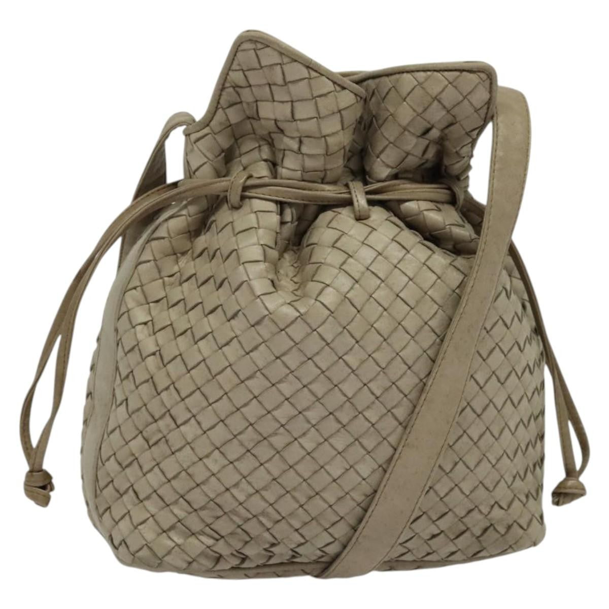 Bottega Veneta Drawstring Shoulder Bag Intrecciato Nappa, BEIGE, LEATHER, Shoulder bag