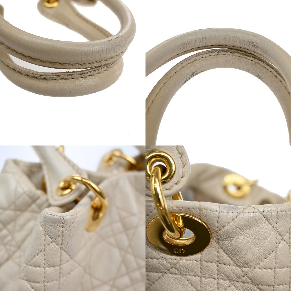 Christian Dior Lady Cannage Tote Leather, BEIGE, LEATHER, Tote bag