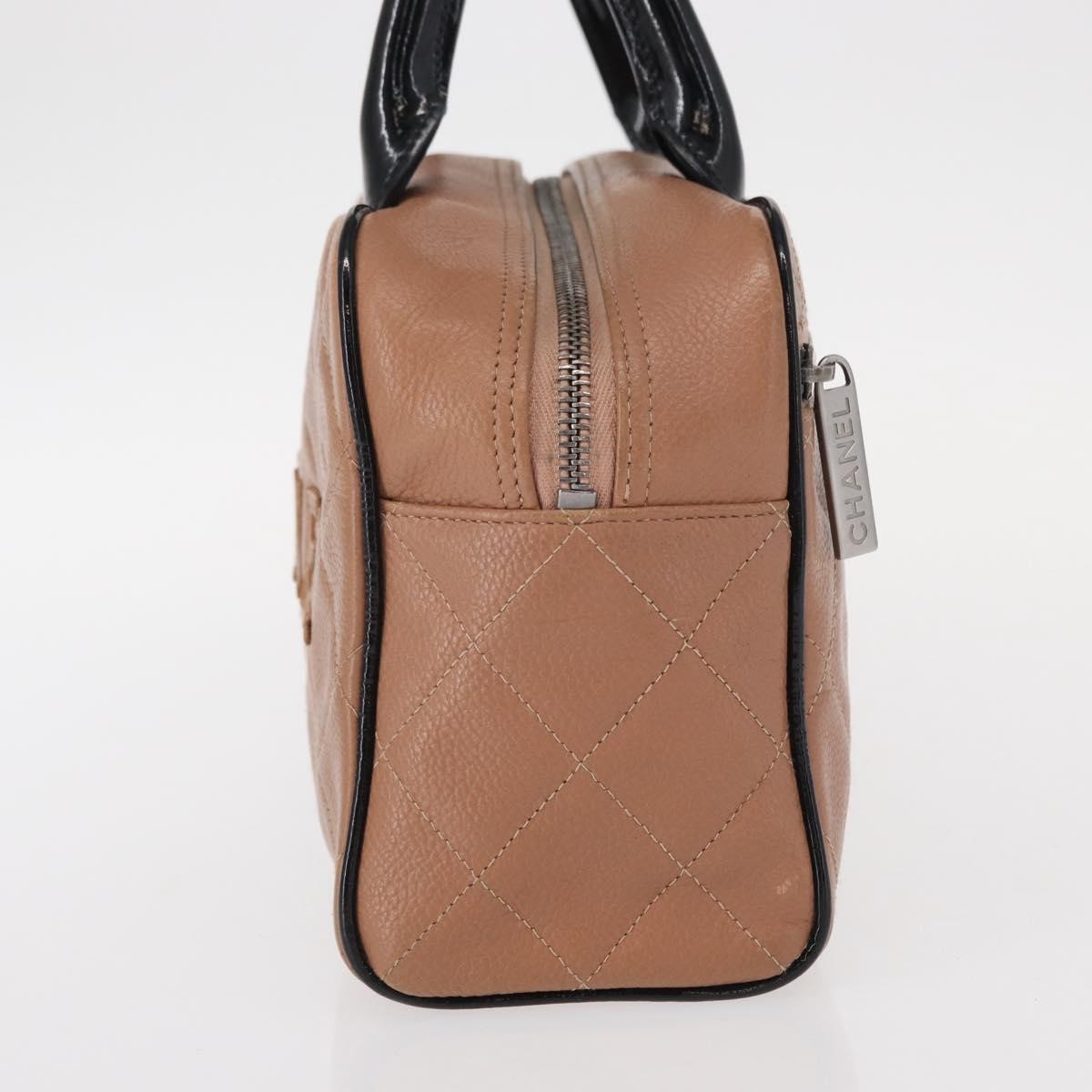 Chanel Embossed Logo Bowler Bag Quilted Caviar, BEIGE, LEATHER, Handbag