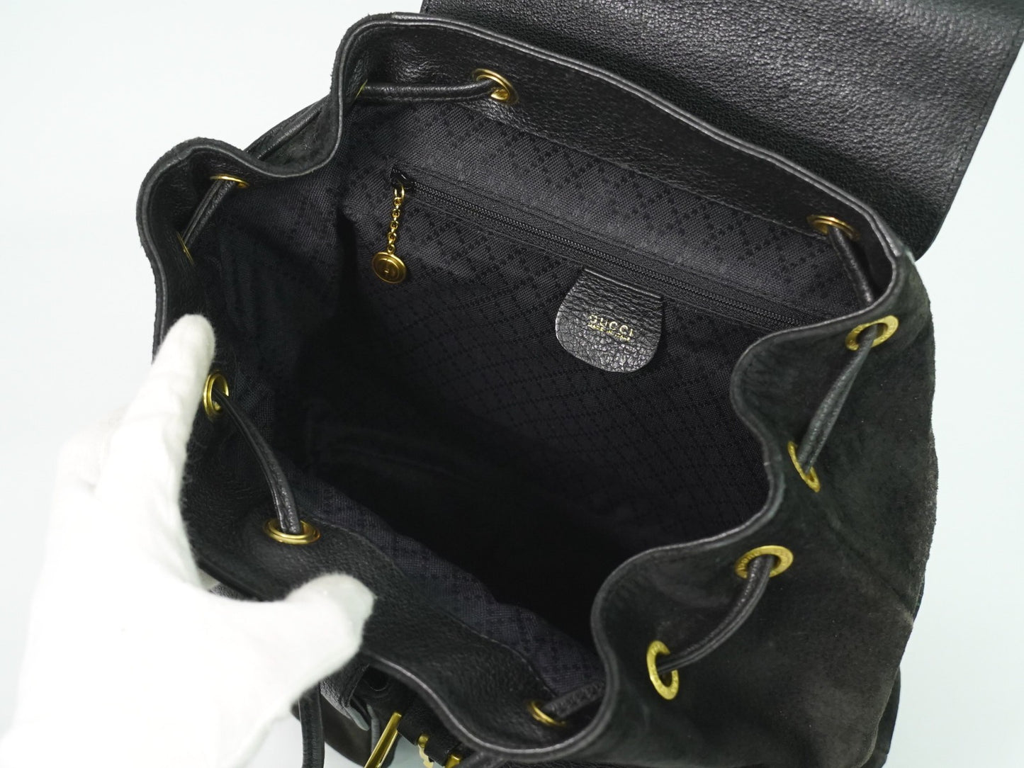 Gucci Vintage Bamboo Backpack Suede, BLACK, SUEDE, Backpack