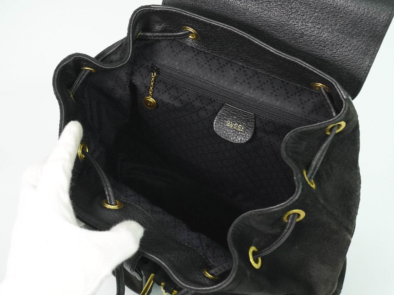 Gucci Vintage Bamboo Backpack Suede, BLACK, SUEDE, Backpack