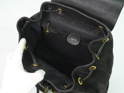 Gucci Vintage Bamboo Backpack Suede, BLACK, SUEDE, Backpack