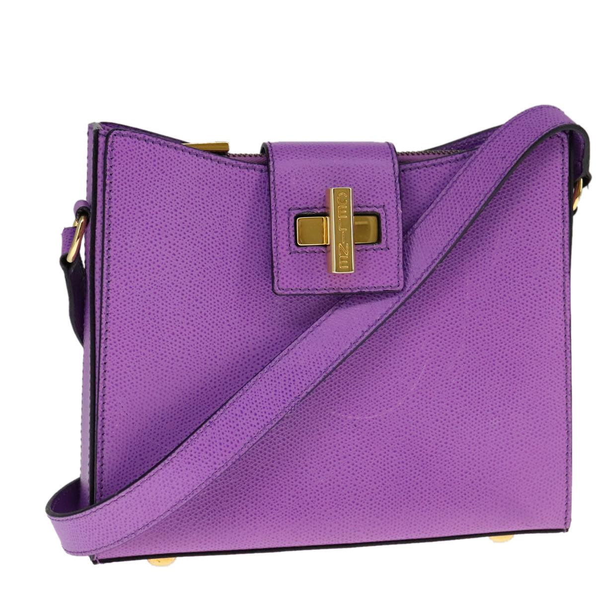 Celine Vintage turn lock shoulder bag Leather, PURPLE, LEATHER, Shoulder bag