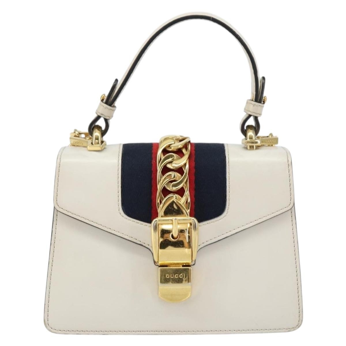 Gucci Sylvie Top Handle Bag Leather, WHITE, LEATHER, Handbag