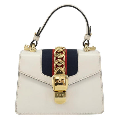 Gucci Sylvie Top Handle Bag Leather, WHITE, LEATHER, Handbag