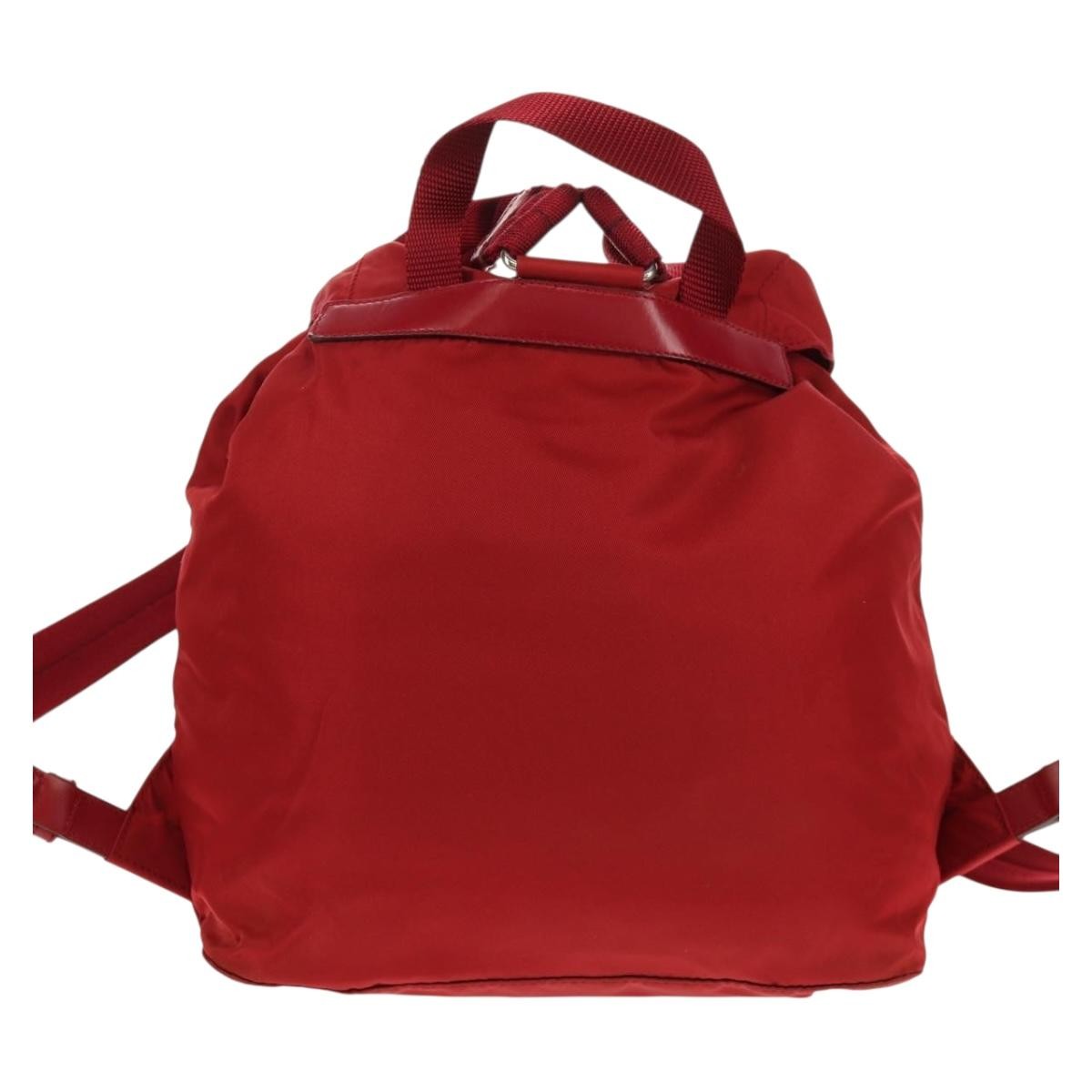 Prada Vela Double Front Pocket Backpack Tessuto with Saffiano Leather, RED, NYLON, Backpack