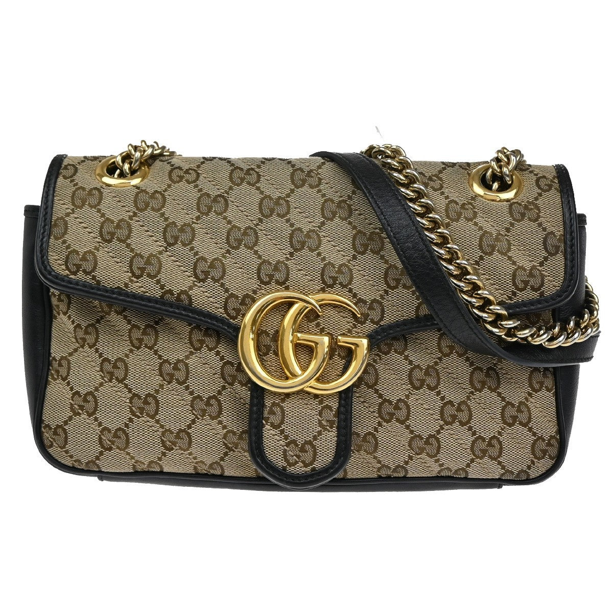 Gucci GG Marmont Flap Bag Diagonal Quilted GG Canvas with Leather, BROWN, CANVAS, Handbag
