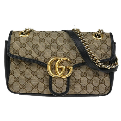 Gucci GG Marmont Flap Bag Diagonal Quilted GG Canvas with Leather, BROWN, CANVAS, Handbag