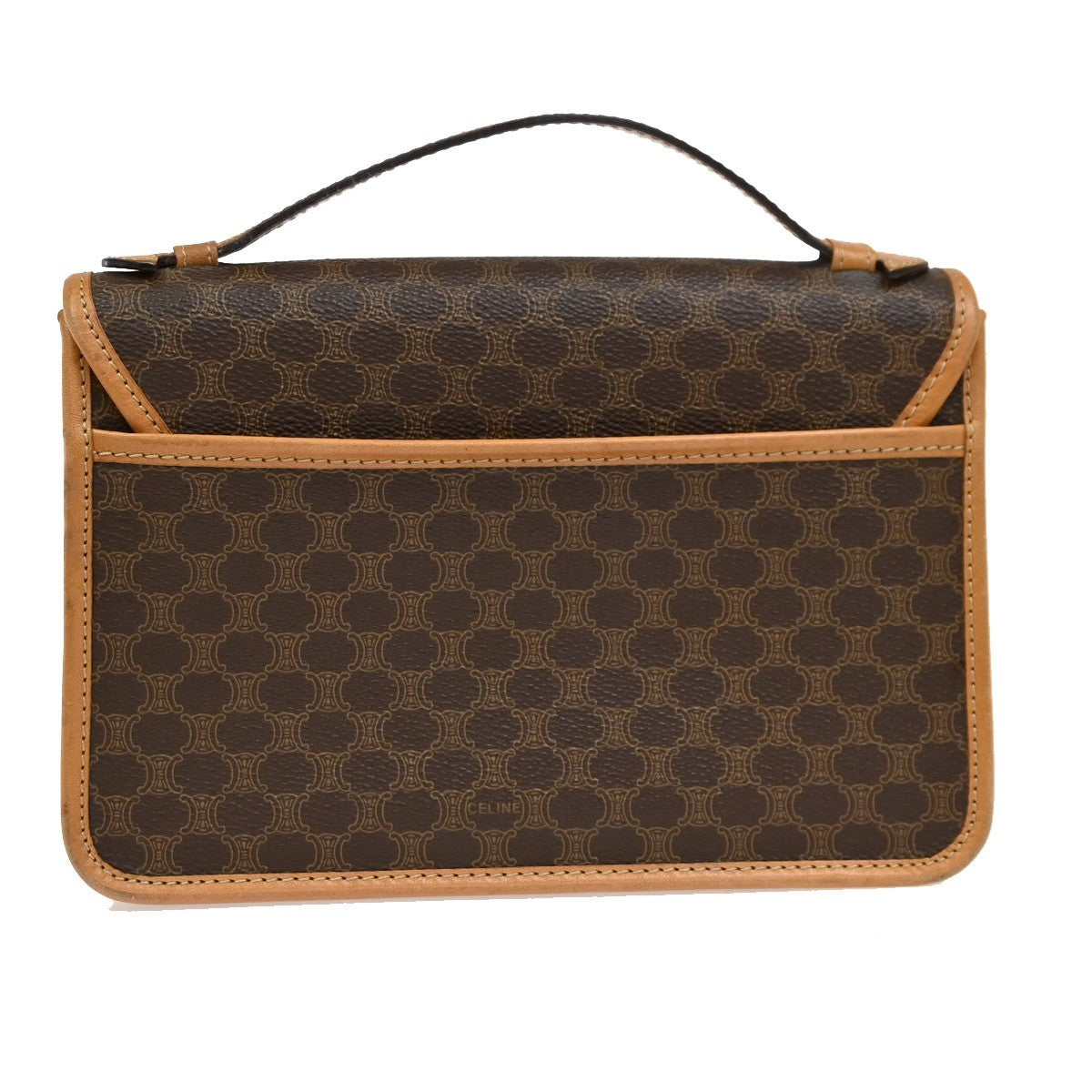 Celine Vintage Macadam Handbag Canvas and Leather, BROWN, CANVAS, Handbag