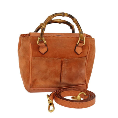 Gucci Vintage Bamboo Front Pocket Tote Suede, ORANGE, SUEDE, Tote bag
