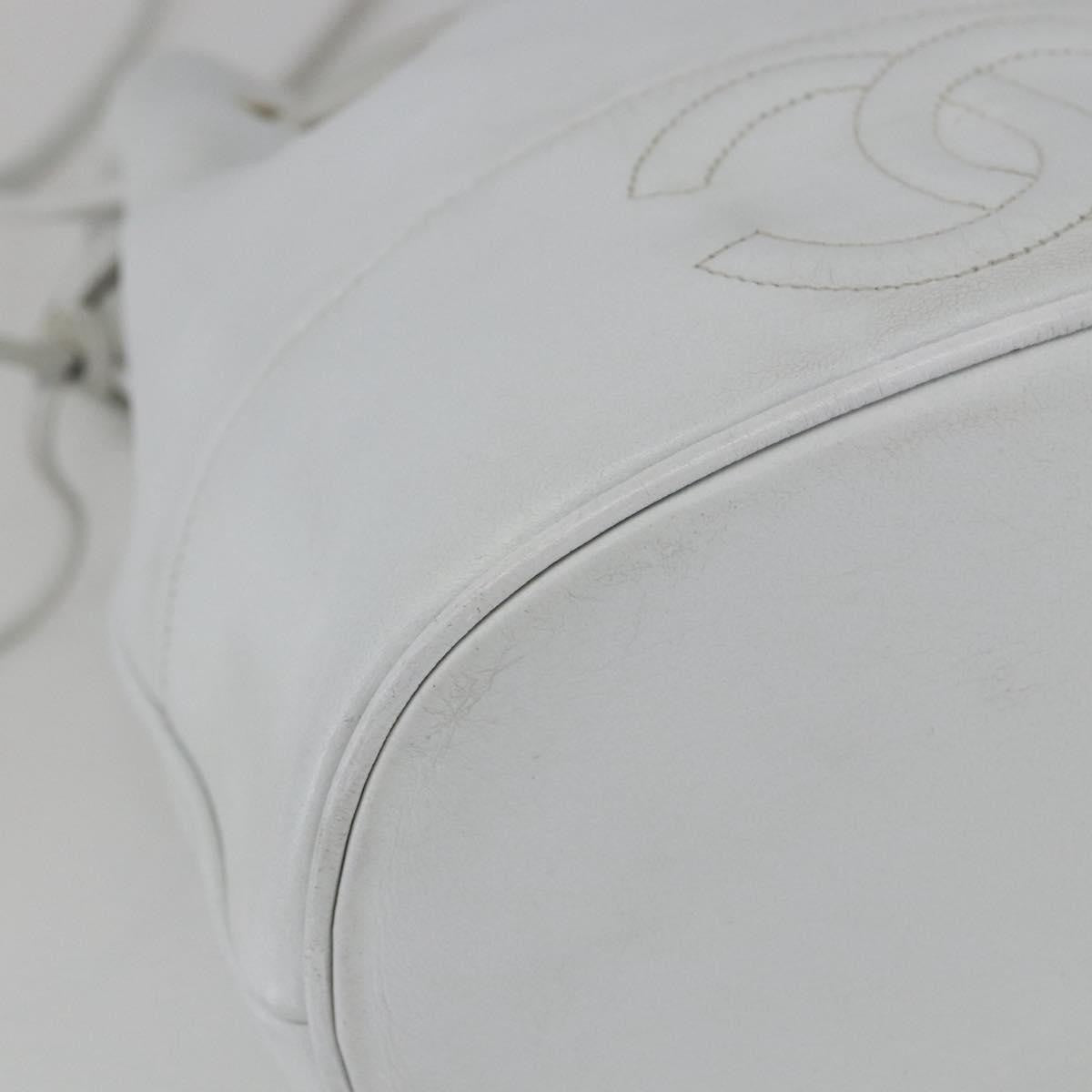 Chanel Vintage CC Drawstring Bucket Bag Caviar, WHITE, LEATHER, Shoulder bag