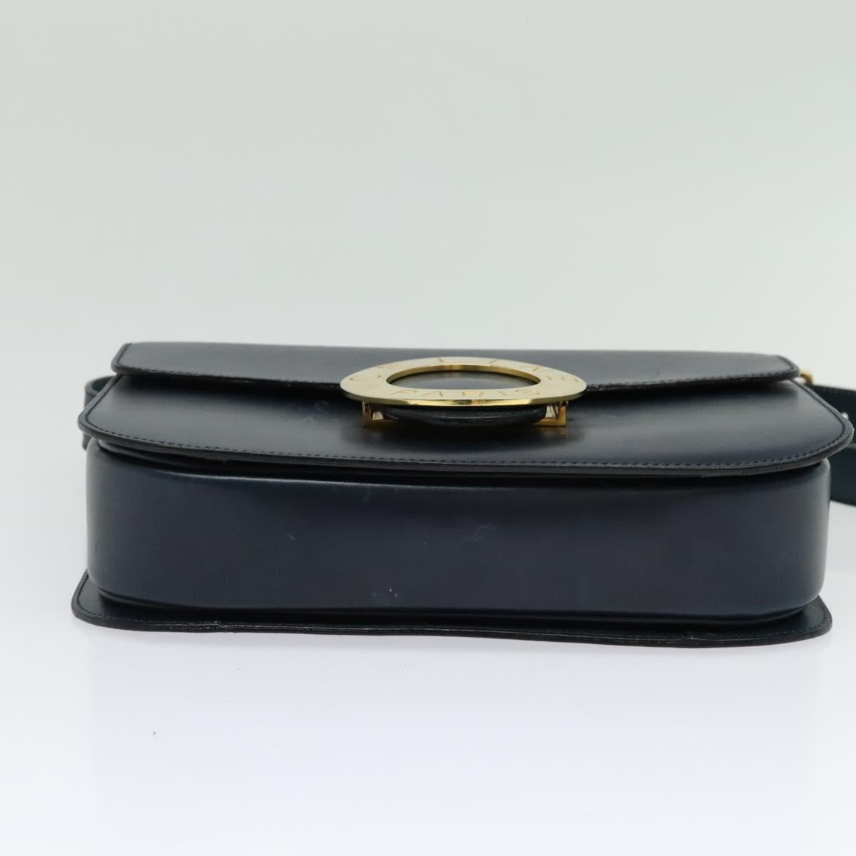 Celine Circle logo Leather, NAVY, LEATHER, Shoulder bag