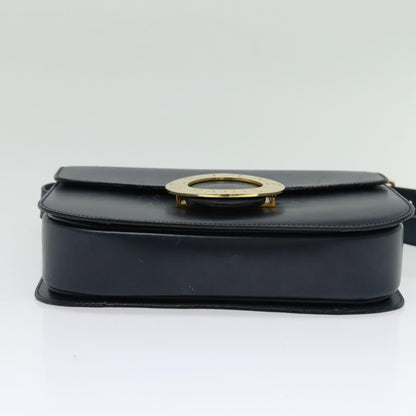 Celine Circle logo Leather, NAVY, LEATHER, Shoulder bag